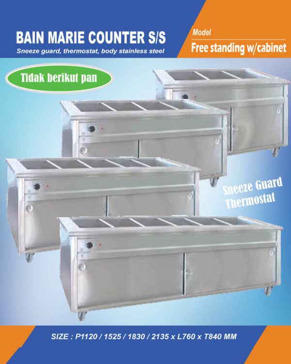 Bain marie counter stainless (free standing with cabinet)