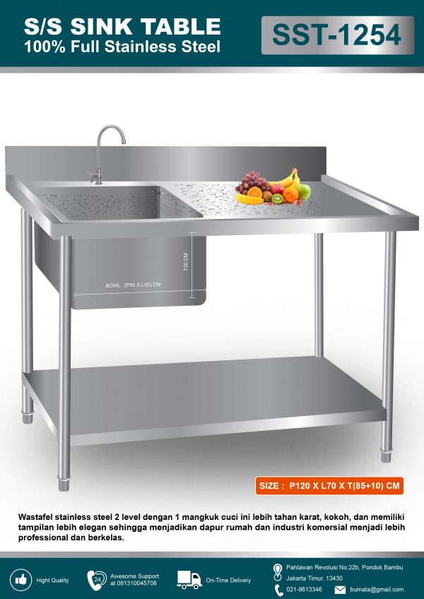S/S SINK TABLE SST-1254 (Meja cuci piring dan tangan)