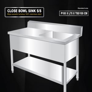 Meja sink stainless 1 mangkuk cuci dengan rak bawah (tertutup)